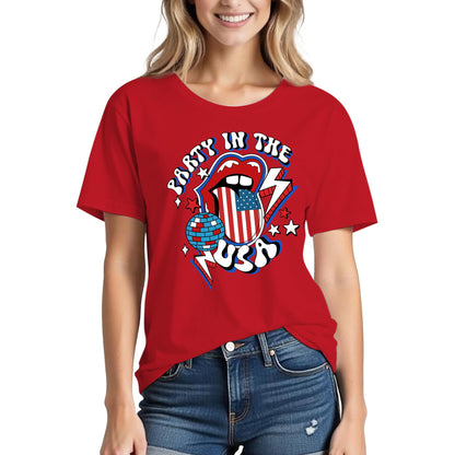 Solatria 4th of July Shirts Women USA Flag Cotton Crew Neck Red XL