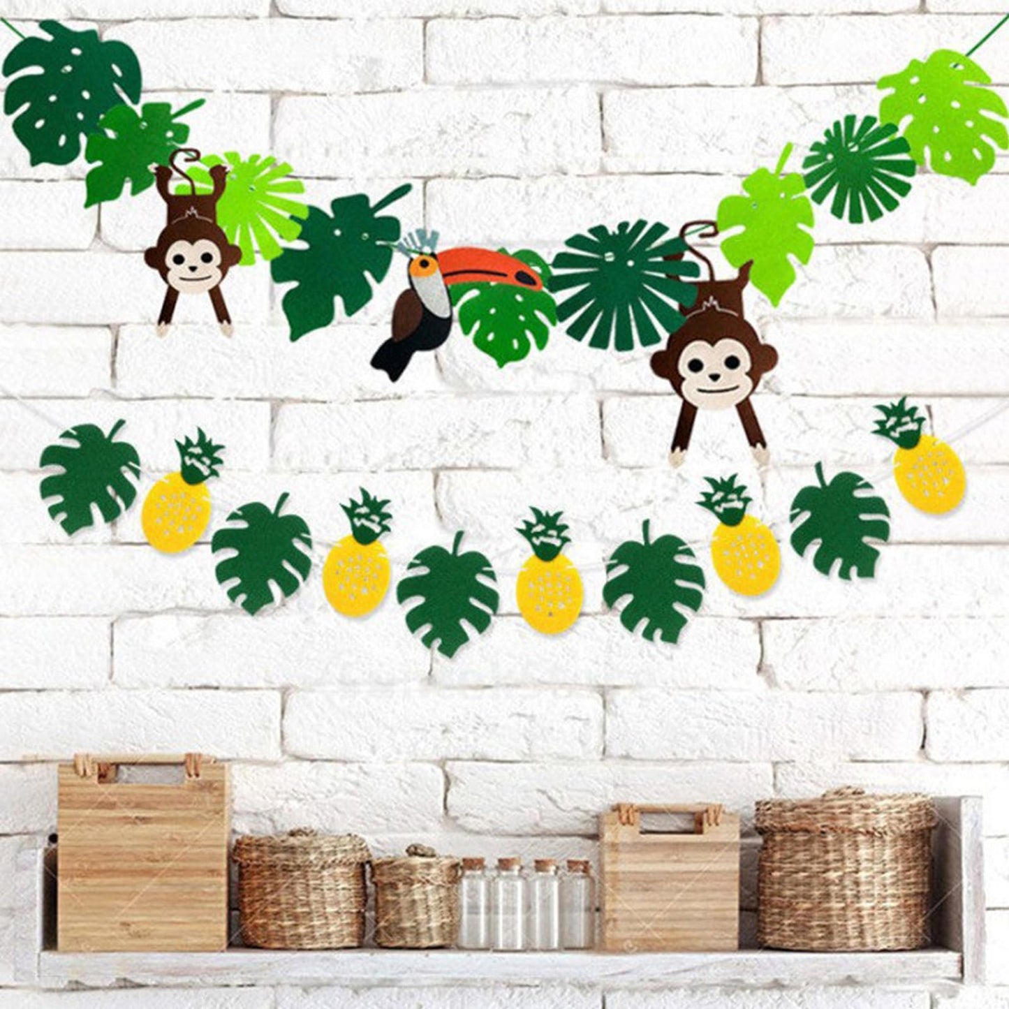 Leyhooney Christmas Jungle Felt Decor Set Tropical Toucan Monkey Palm Leaf