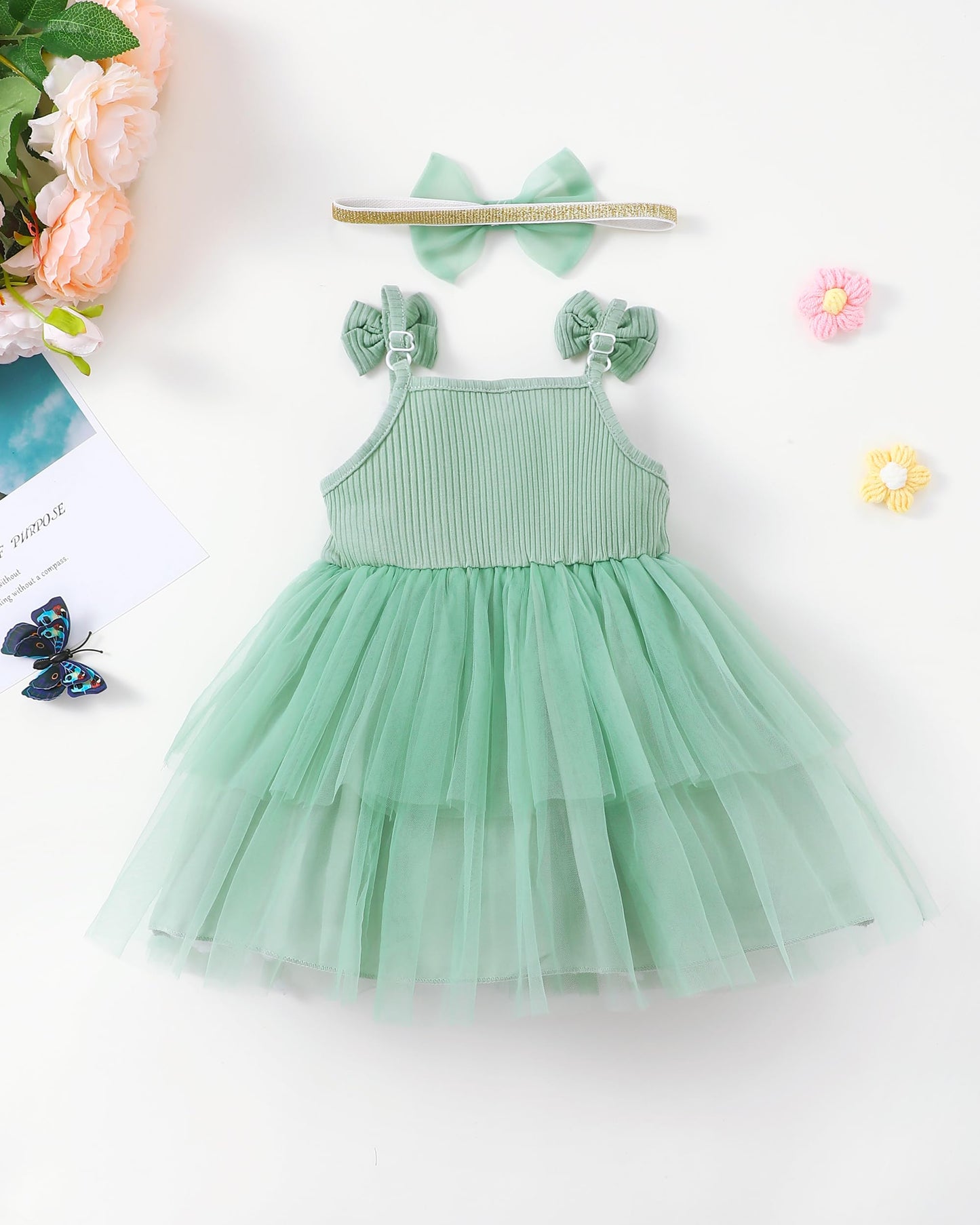 Renotemy Girl Flower Dress White Sleeveless Tutu Sundress Size 3-4T