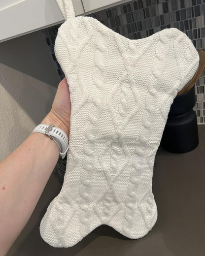 Mayler Yee Dog Christmas Stocking White Knit Bone Shape 16.7x9.6 Inch