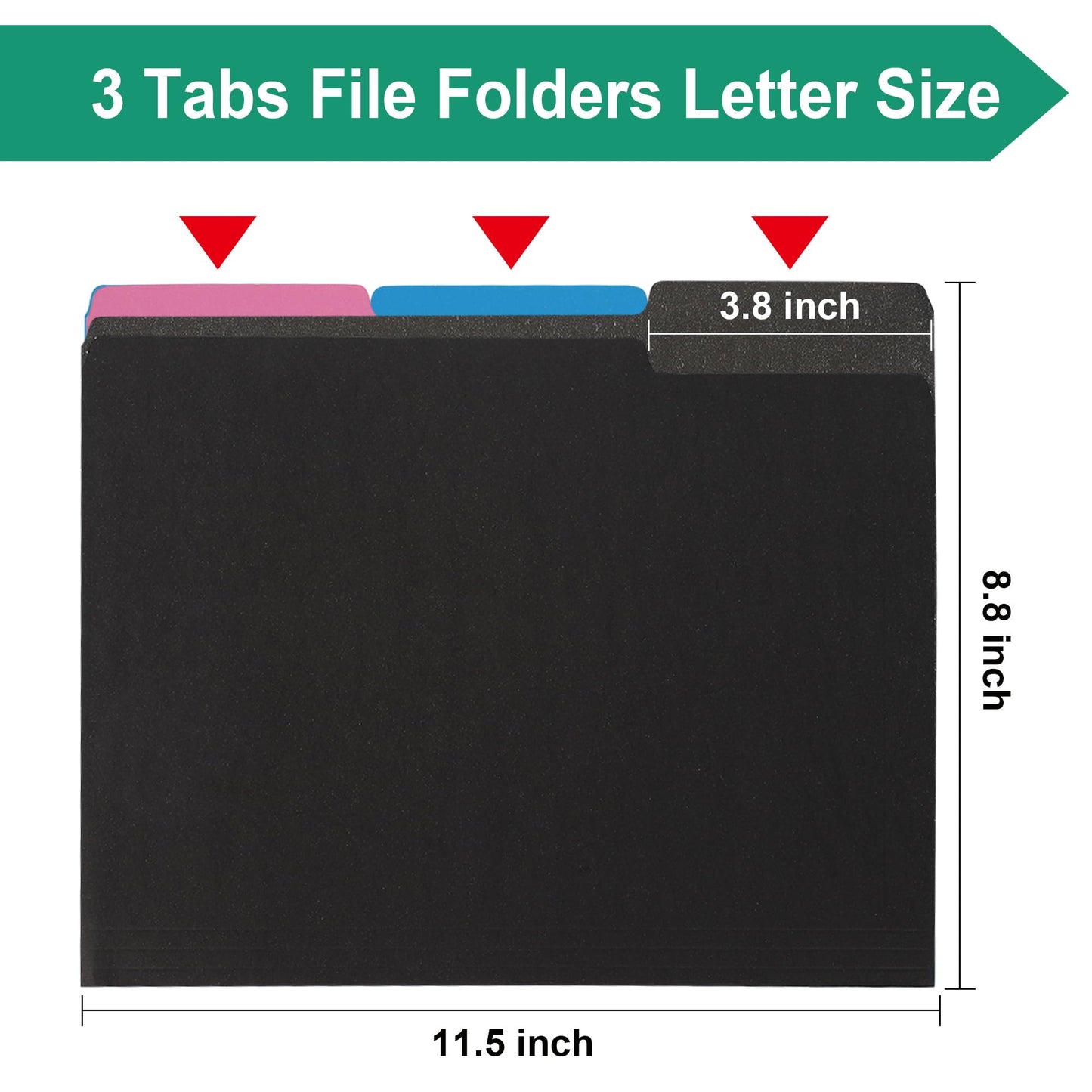 pmybupo 18-Pack Black Letter Size File Folders 1/3 Cut Tab Paper