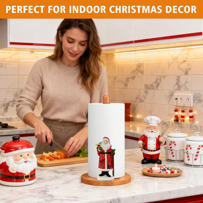 GAJ Christmas Paper Towel Holder Santa Claus Walnut Color 3D Xmas Decor
