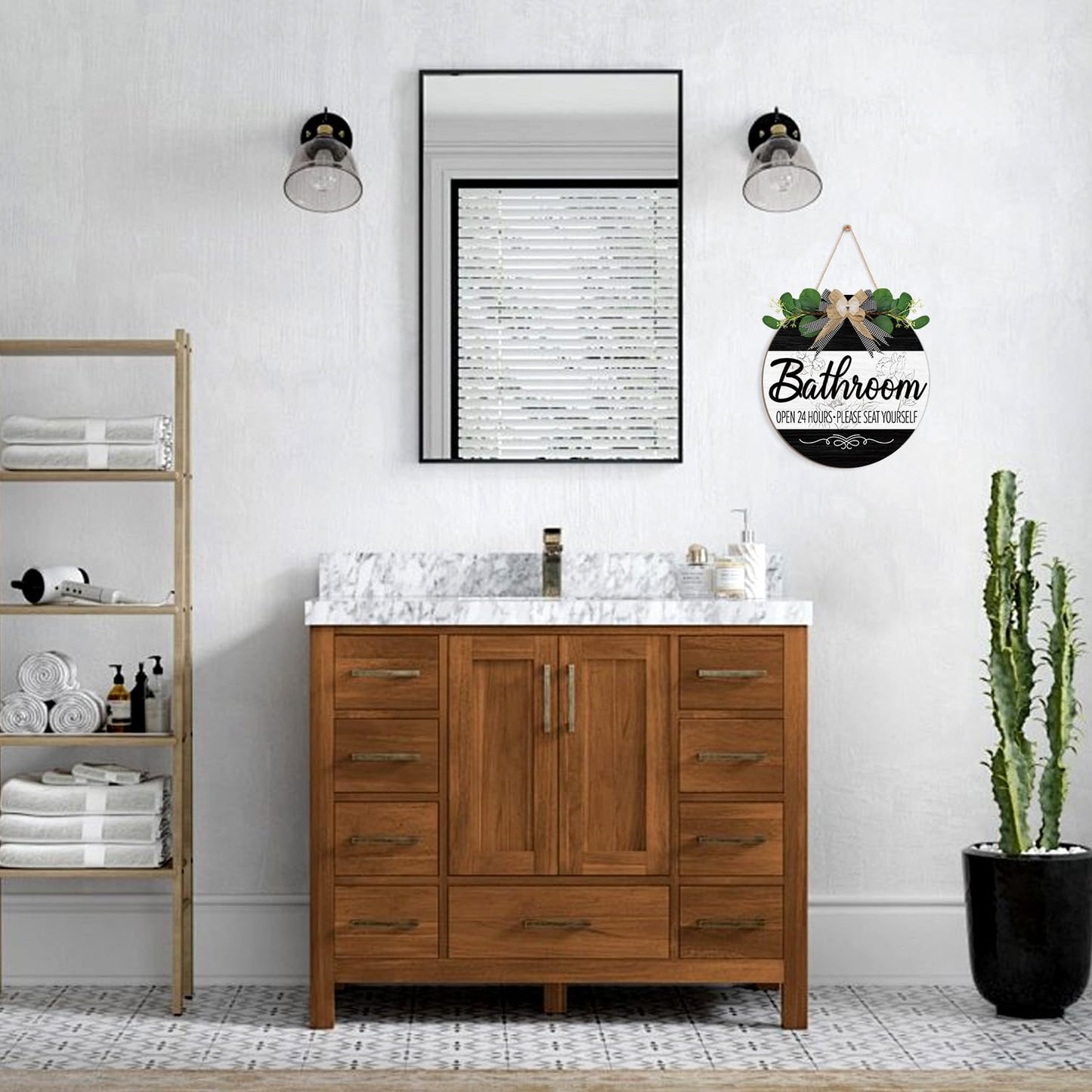 CHDITB Summer Bathroom Wooden Sign Tropical Palm Tree 11.4x11.4 in Portrait