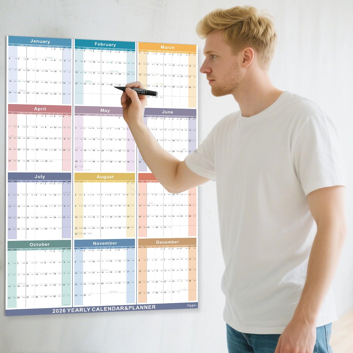 Lbylyhxc 2026 Yearly Wall Calendar Planner X-Large 34.7x22.8 Colorful