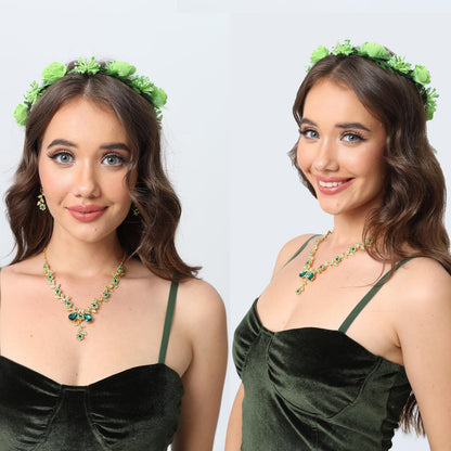 Xintorch Halloween Ivy Rave Leg Wraps Necklace Earrings Hairband Set Green