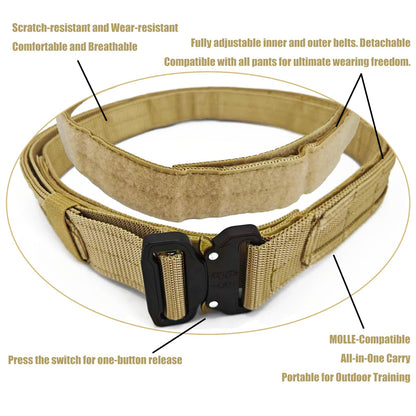 YouchingWld Belt V2 Adjustable Tactical Molle Belt Metal Buckle Khaki 36-46