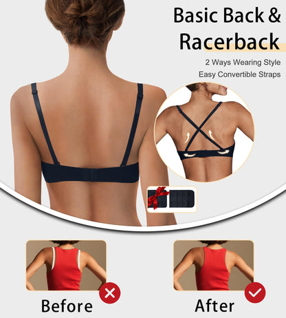 ZYQEXA Wireless Seamless Plunge Bra Black Racerback Size 38C