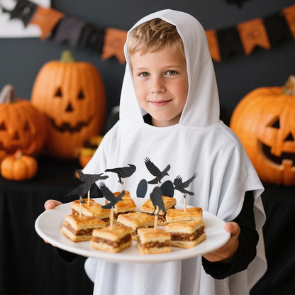 GUYI 24 PCS Halloween Crow Cupcake Toppers Horror Picks Cardstock Toothpick