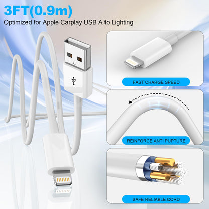 Eettvekd Carplay USB A Cable Compatible iPhone 14 13 12 3FT