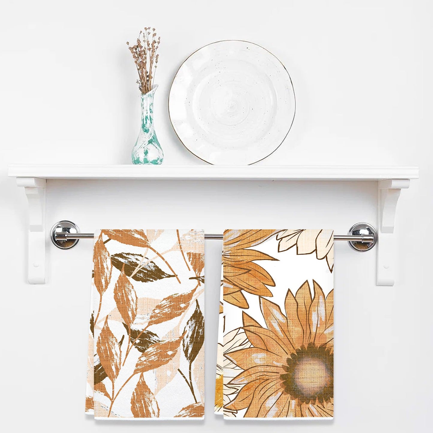 Lebsitey Orange Leaf Pattern Kitchen Towel Set of 4 24x16 Inch Polyester