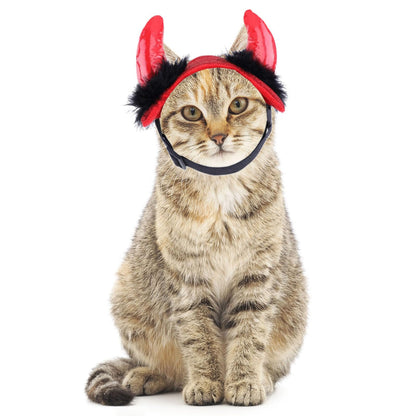 ABLAZEZAI Pet Halloween Devil Horn Headband Adjustable Red Size Large