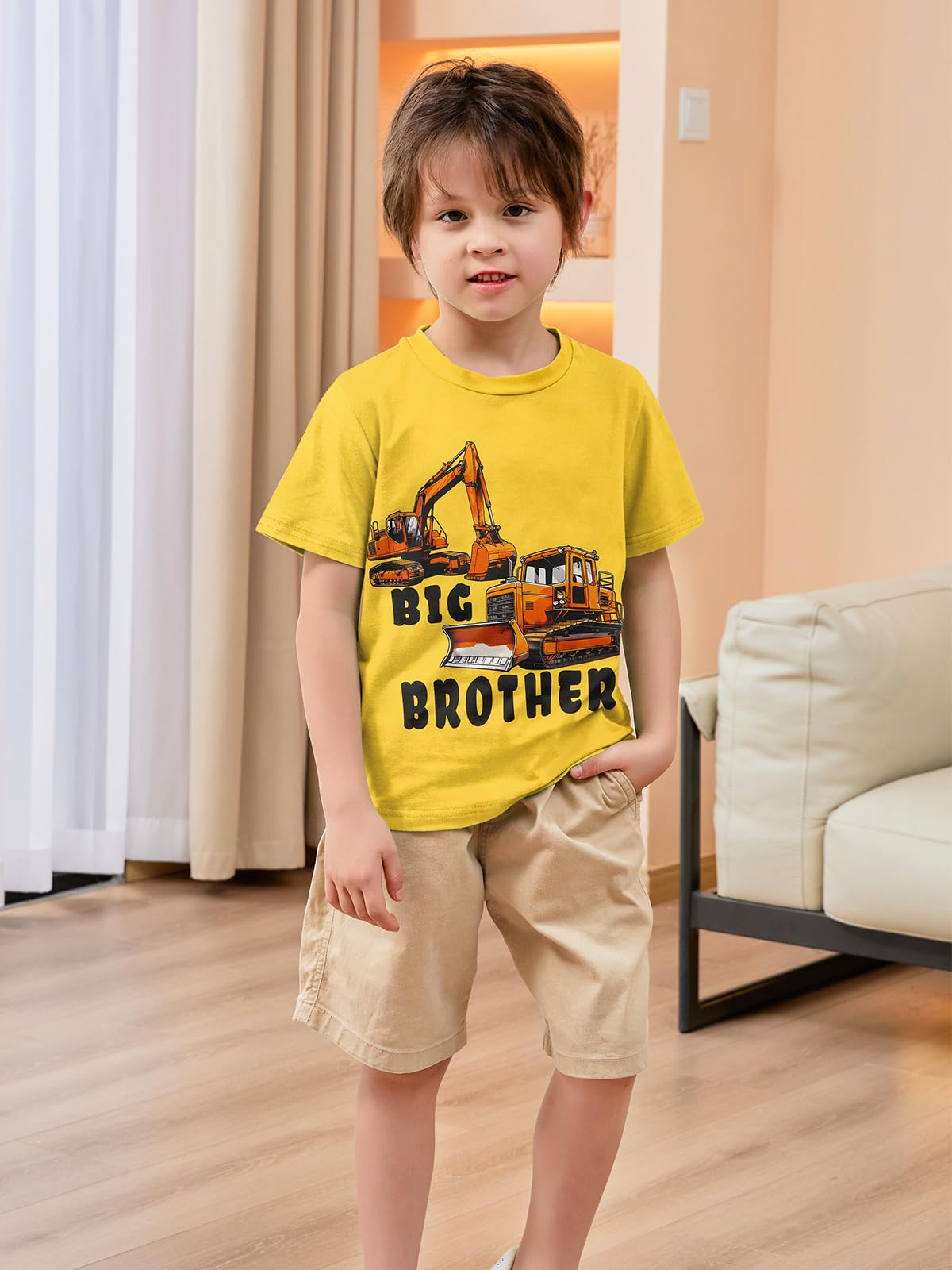 Funnycokid Big Brother Bulldozers Excavator Toddler Shirt Yellow Size 2-3T