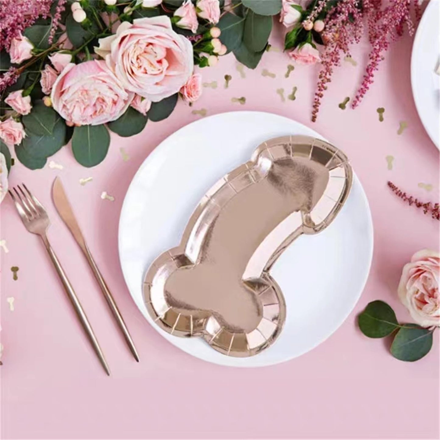 HQKJGSYX 10 PCS Disposable Glitter Party Plates Rose Gold Geometric Modern