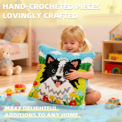 LUDOTEK Colorful Dog Latch Hook Kit Pre-Printed Canvas 17x17 in