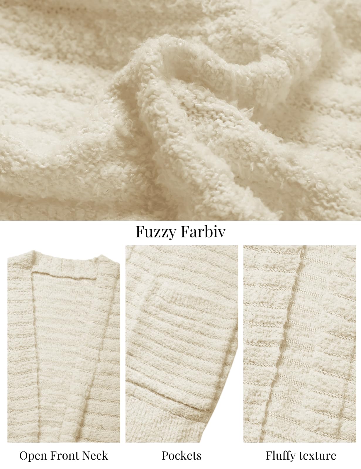 CiCiBird Women Long Fuzzy Knit Cardigan Sweater Open Front Beige Size XL