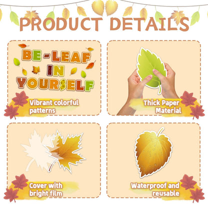 EggSun 112pcs Thanksgiving Fall Bulletin Board Decorations Maple Leaf 14x8in