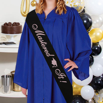PYQWA Mastered It Graduation Sash Black Satin Rose Gold Foil Class of 2026
