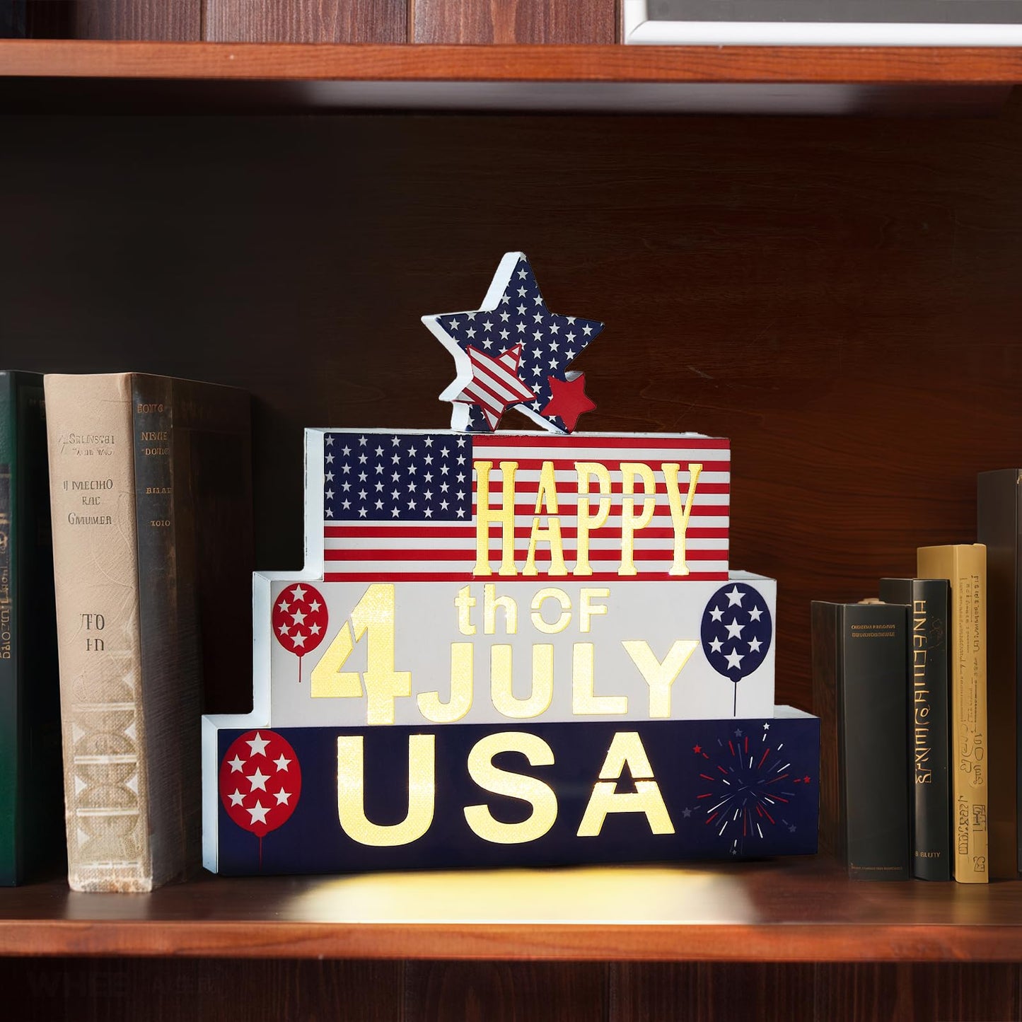WBao Halloween Wooden Set 9.4in Glowing 3D Letter Battery Powered Red White Blue