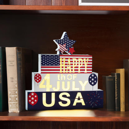 WBao Halloween Wooden Set 9.4in Glowing 3D Letter Battery Powered Red White Blue