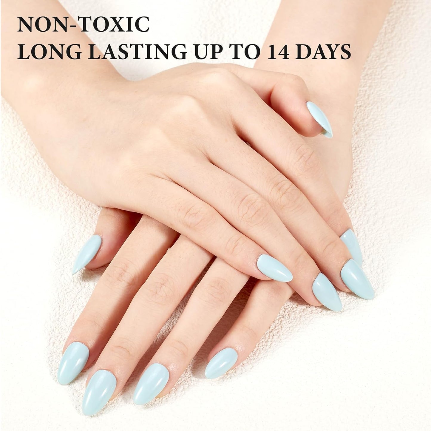 KBS Designer Handmade Press On Nails Blue Short French Tip Almond 16 Sizes Kit