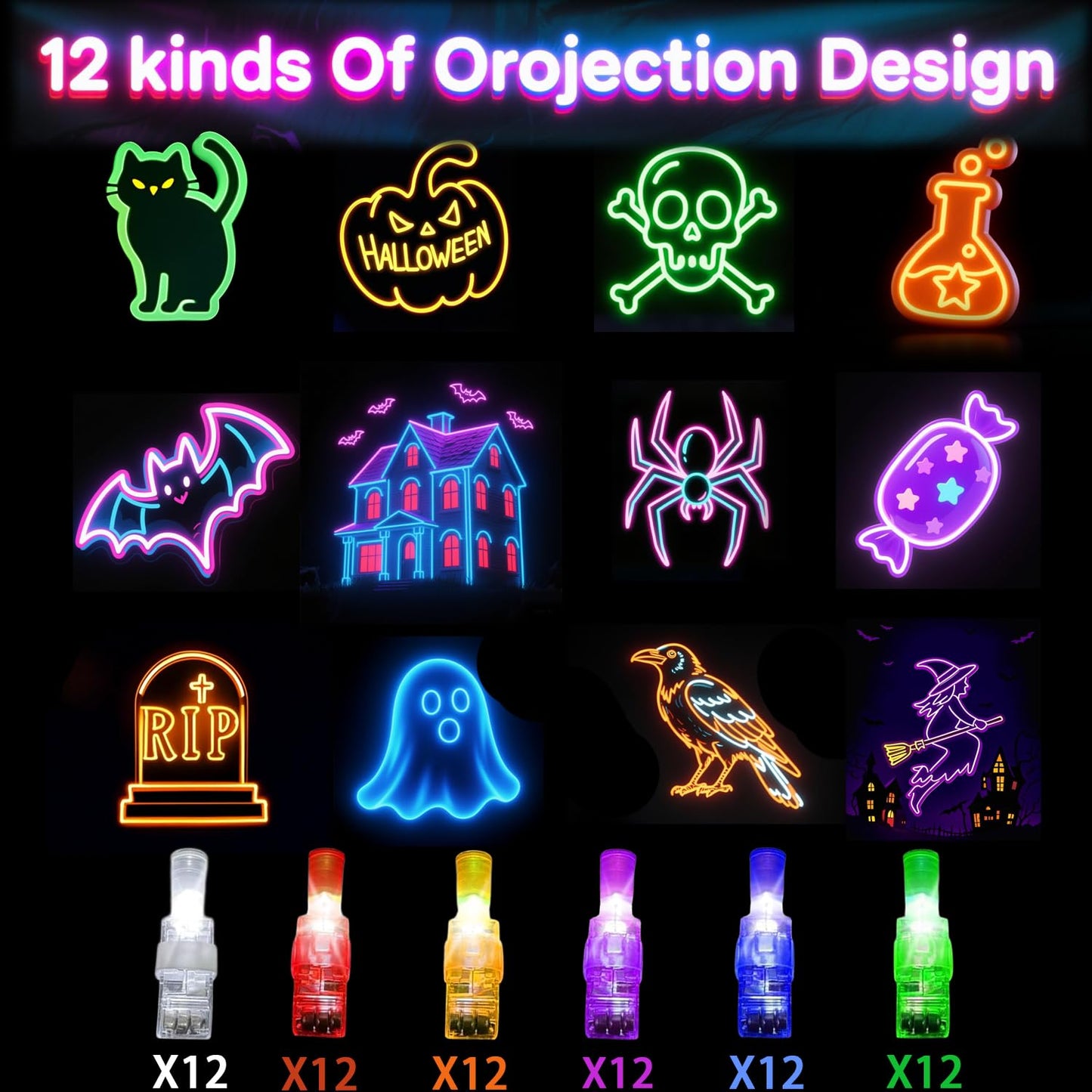 Lnbeyw Halloween Party Favors 72 Pcs Multicolor LED Finger Lights Glow Dark