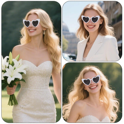 Rthjsfj White Heart Pearl Bride Sunglasses Women Wedding Bachelorette