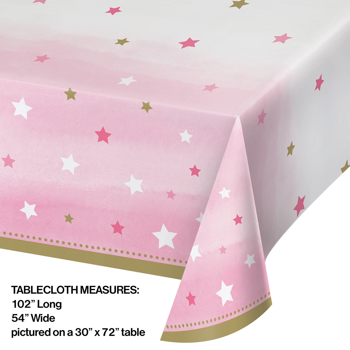 Creative Converting One Little Star-Girl Plastic Table Cover 54x102 Pink Gold