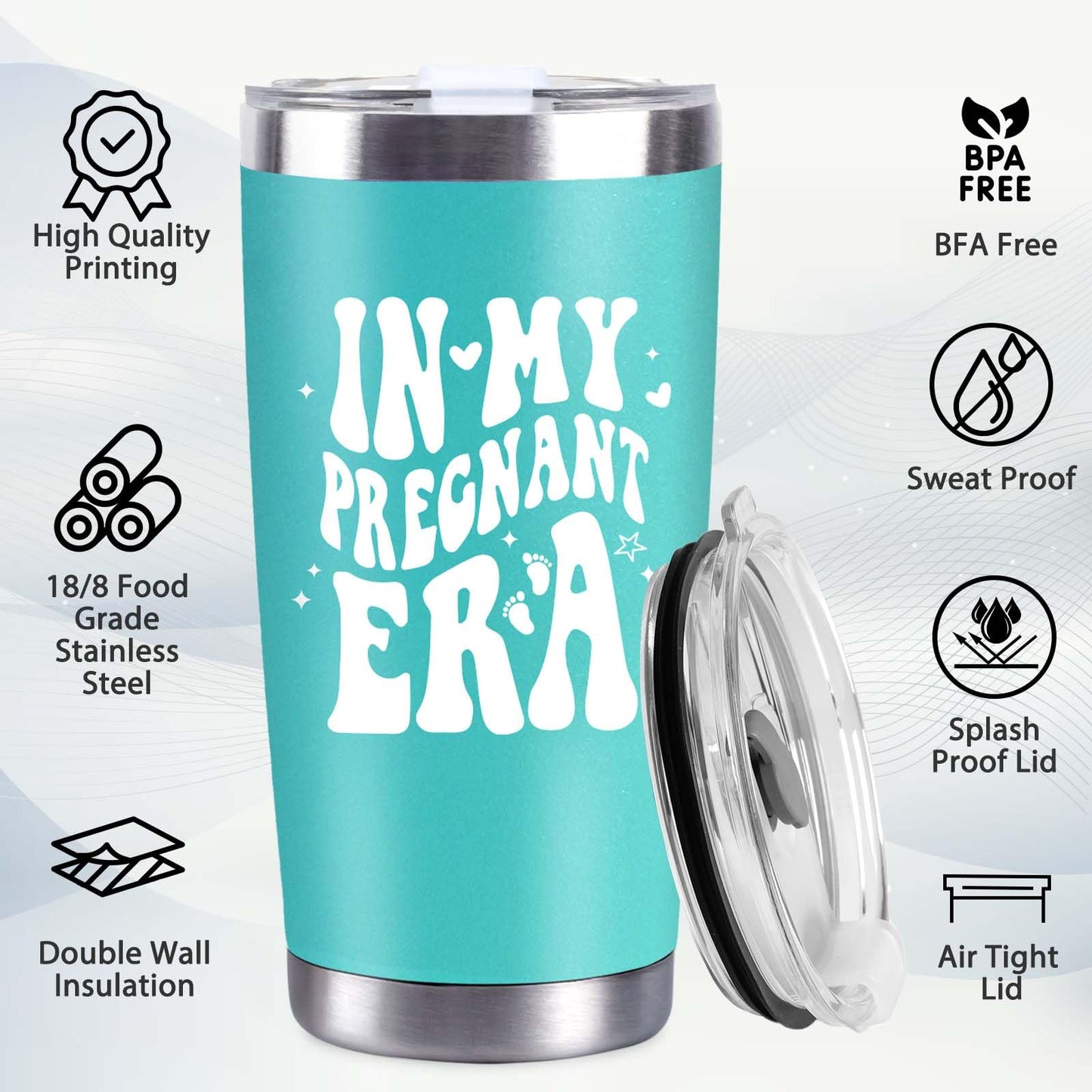 CUPLOOV Pregnant Blue Tumbler 20oz Insulated Cup with Lid & Straw
