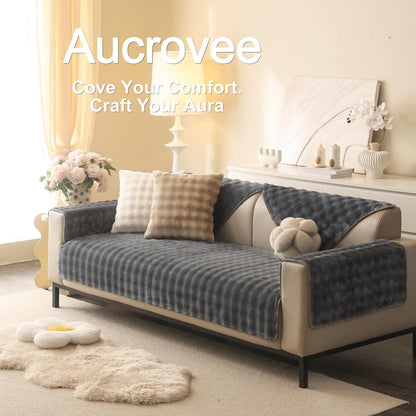 Aucrovee Plush Velvet Non Slip Sofa Cover 3 Cushion 36x70 Light Grey
