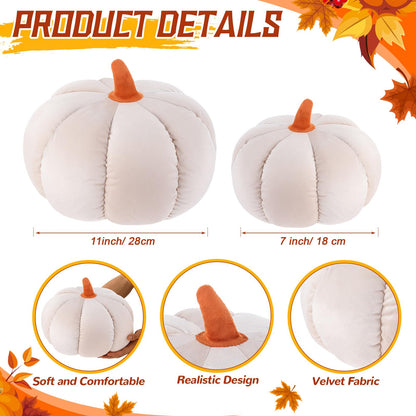 Yookeer 2 Pcs Velvet 3D Pumpkin Throw Pillows White 7''+11''