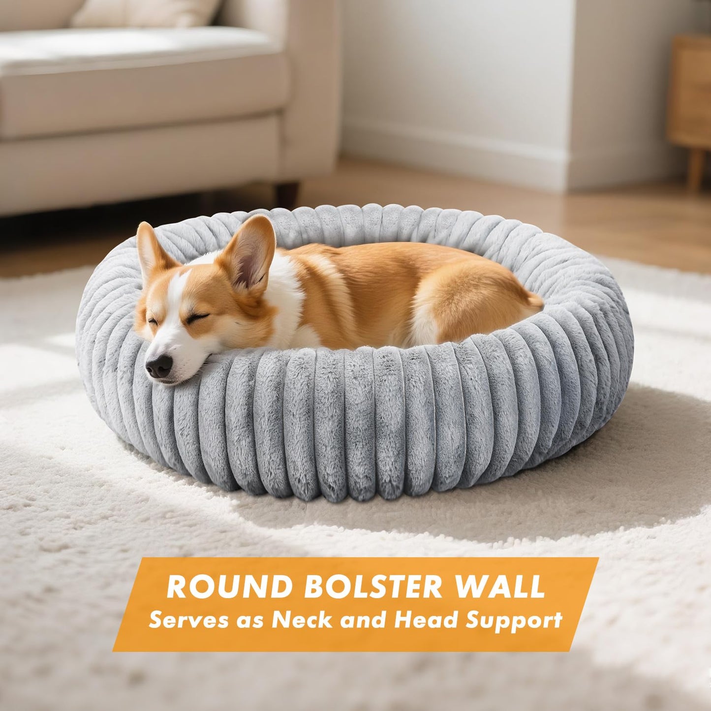MINGT Donut Cat Bed Ultra-Soft Fluffy Round Small Pet Bed Grey 16x16x5in
