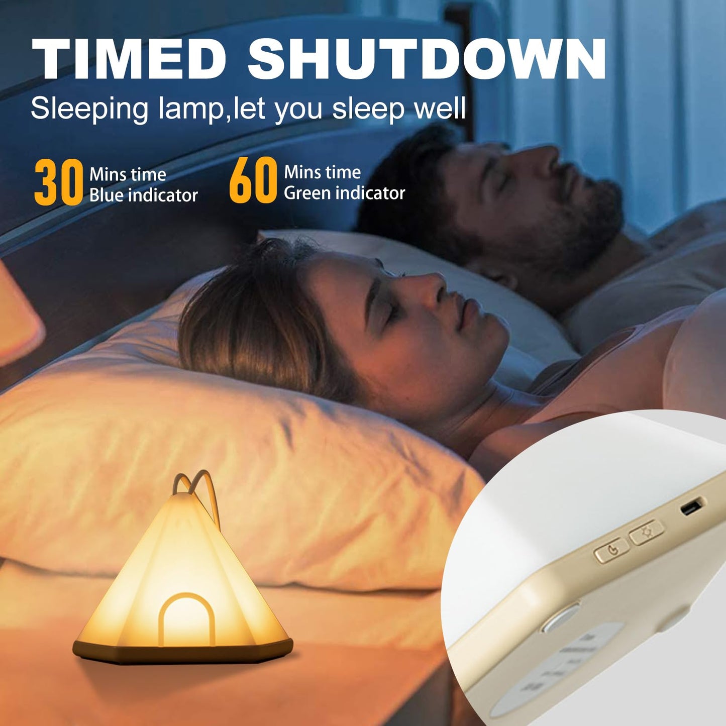 NPJGKY Portable Hanging Tent Night Light Desk Lamp Touch Dimmable Timer White
