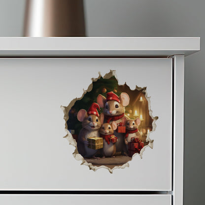 My Wonderful Walls Christmas Family Mouse Hole Decal 3D Effect 5x5 Multi