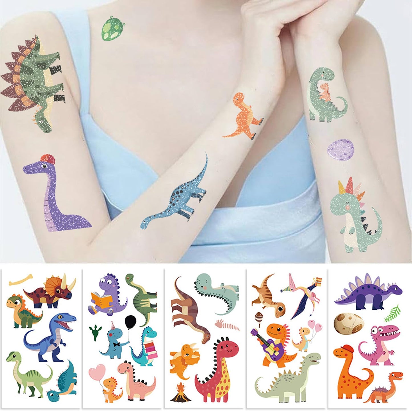SBOBUY Dinosaur Temporary Tattoos 10 Sheets Blue Cartoon Kids Party Favors