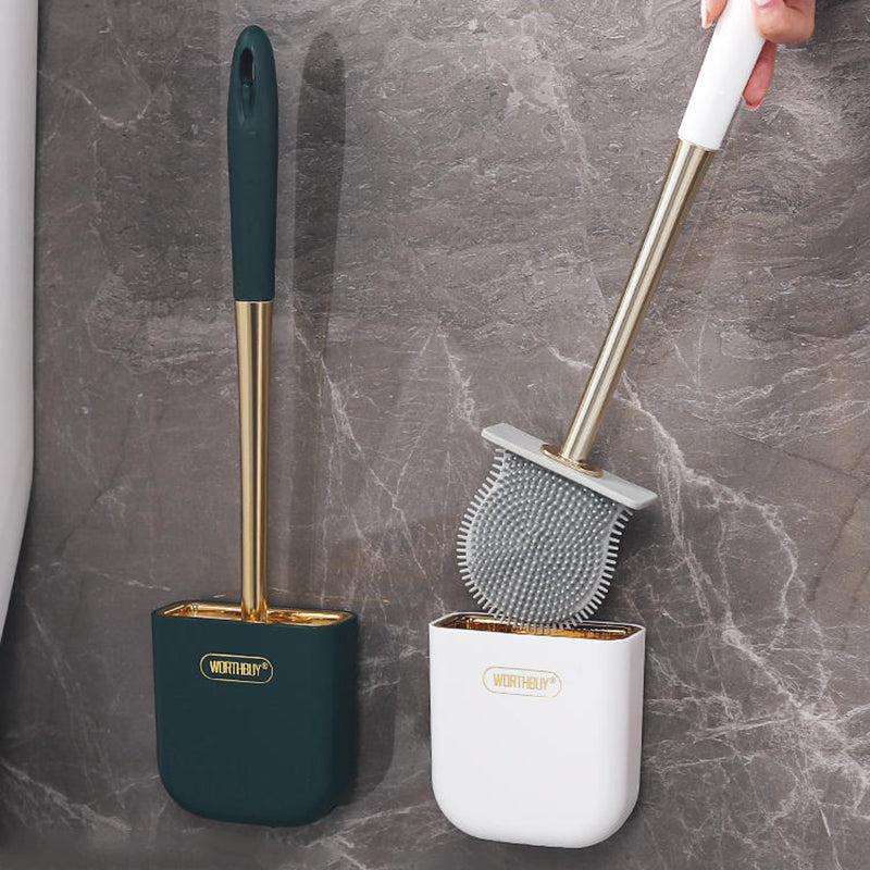Luxury Toilet Brush Wall Mounted Holder Silicone Flat Head Cleaning Brush Corner Gap Cleaner