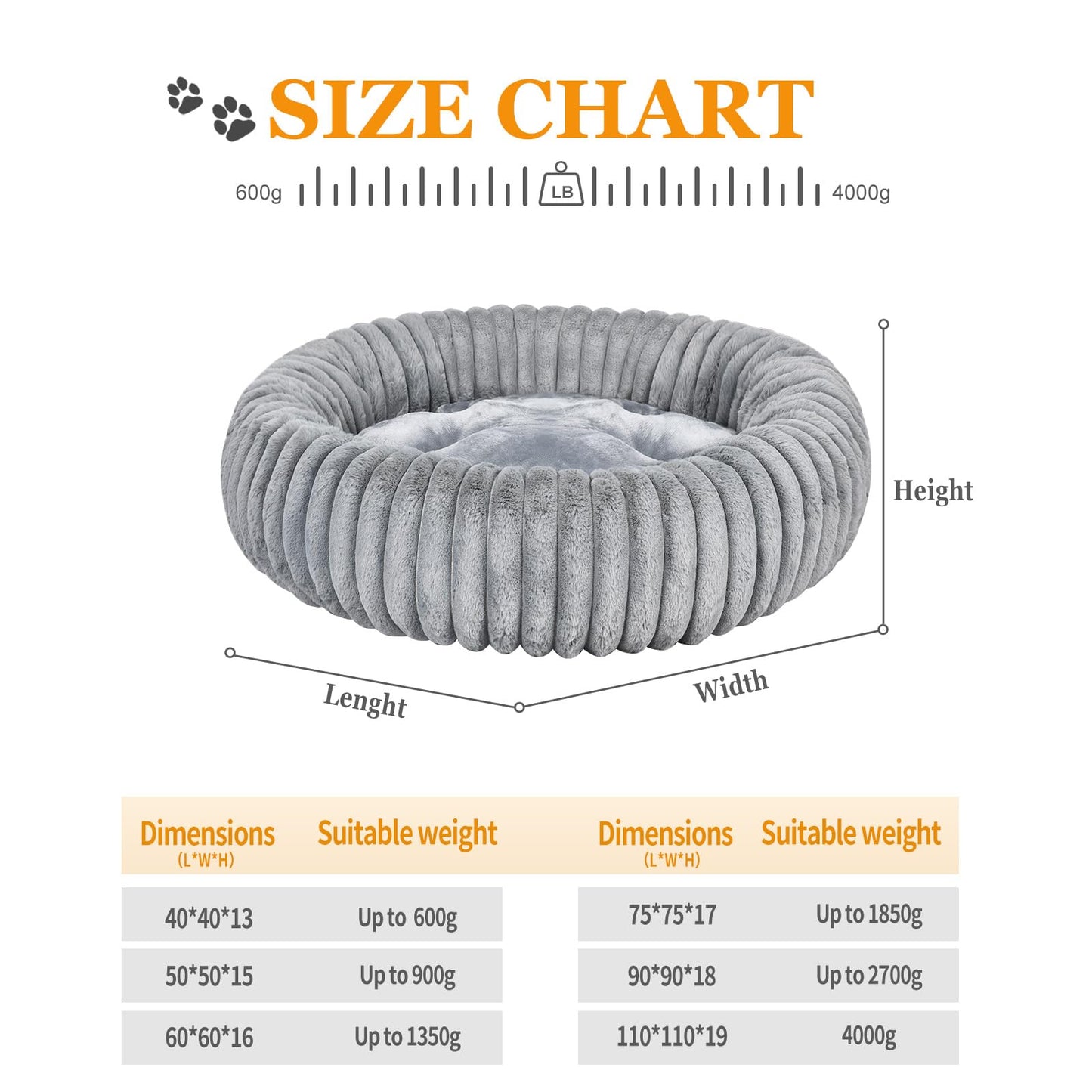 MINGT Donut Cat Bed Ultra-Soft Fluffy Round Small Pet Bed Grey 16x16x5in