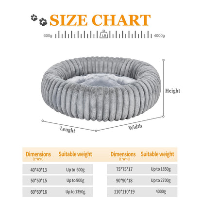 MINGT Donut Cat Bed Ultra-Soft Fluffy Round Small Pet Bed Grey 16x16x5in