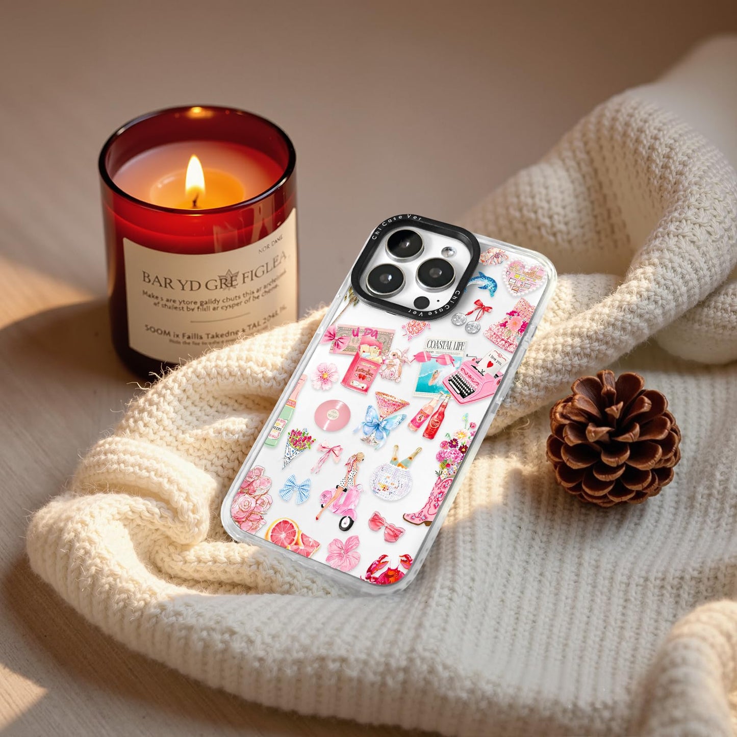 ChiCaseVer iPhone 13 Case Coastal Romance Pink TPU Slim Military-Grade