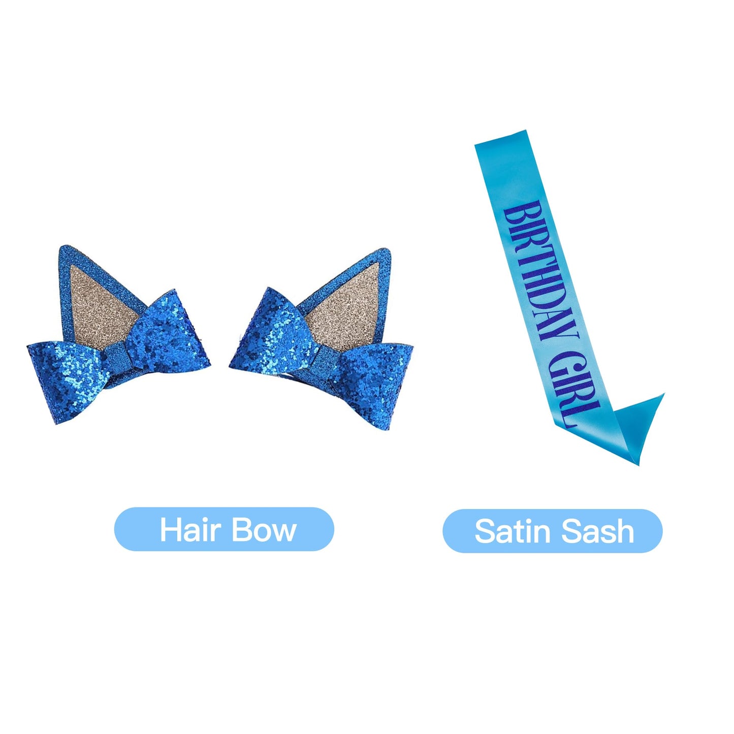 K-Acc Birthday Girl Outfit T-Shirt Blue Ears Tutu Dress Satin Sash Size 8