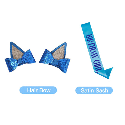 K-Acc Birthday Girl Outfit T-Shirt Blue Ears Tutu Dress Satin Sash Size 8