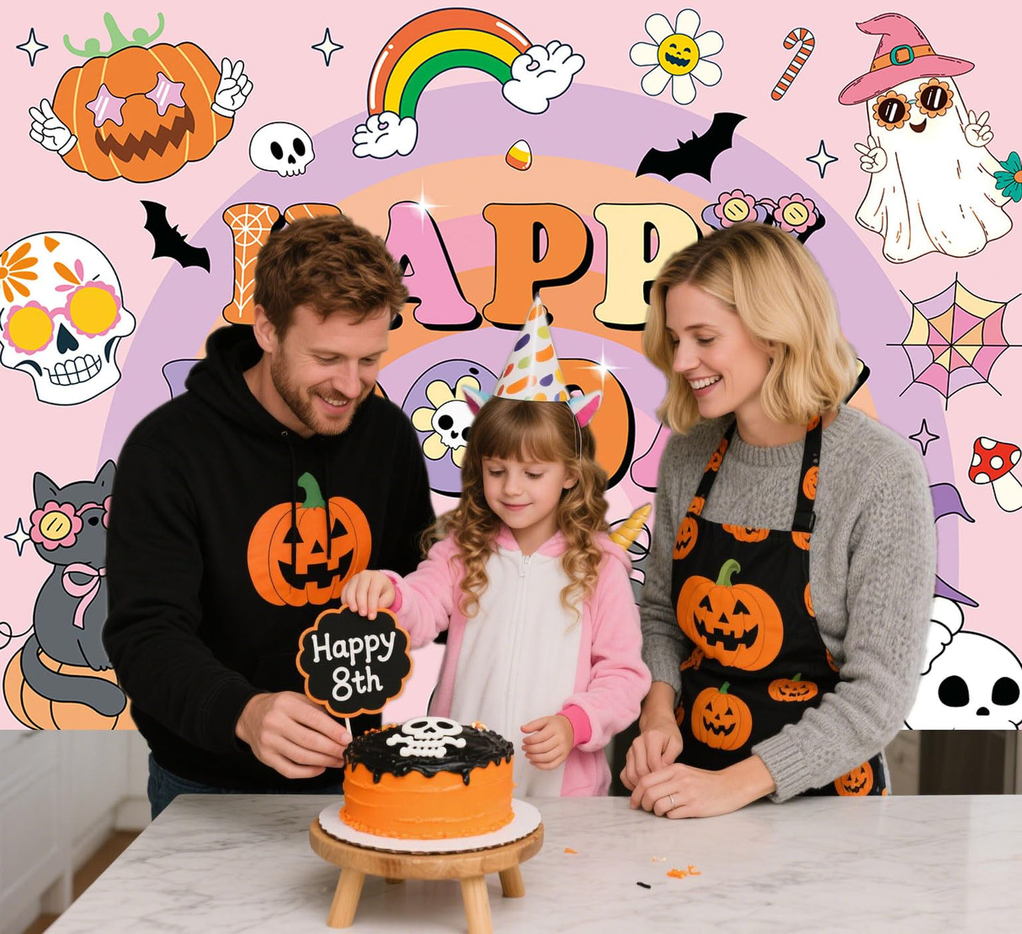 CUMIA Groovy Happy BooDay Banner Backdrop 6x4FT Boho Rainbow Ghost Halloween