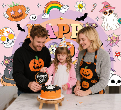 CUMIA Groovy Happy BooDay Banner Backdrop 6x4FT Boho Rainbow Ghost Halloween