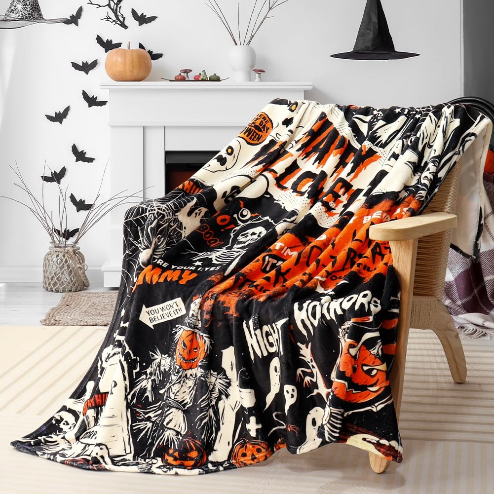 Tupmnbry Halloween Pumpkin Ghost Cat Throw Blanket Flannel 50x60