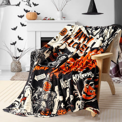 Tupmnbry Halloween Pumpkin Ghost Cat Throw Blanket Flannel 50x60