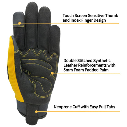 SAVJOB Women's Light-Duty Work Gloves Faux Leather Yellow Size Small