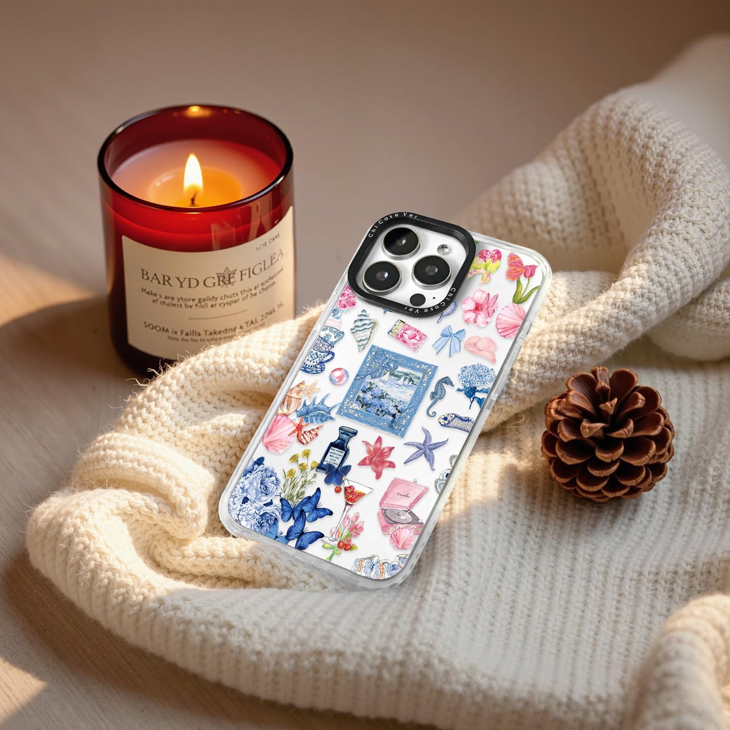 ChiCaseVer iPhone 14 Case Vintage Coastal Collage Glossy Soft TPU SunflowerCut
