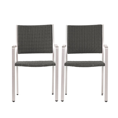 Cape Coral Outdoor Wicker Dining Chairs with Aluminum Frames, 2-Pcs Set, Grey