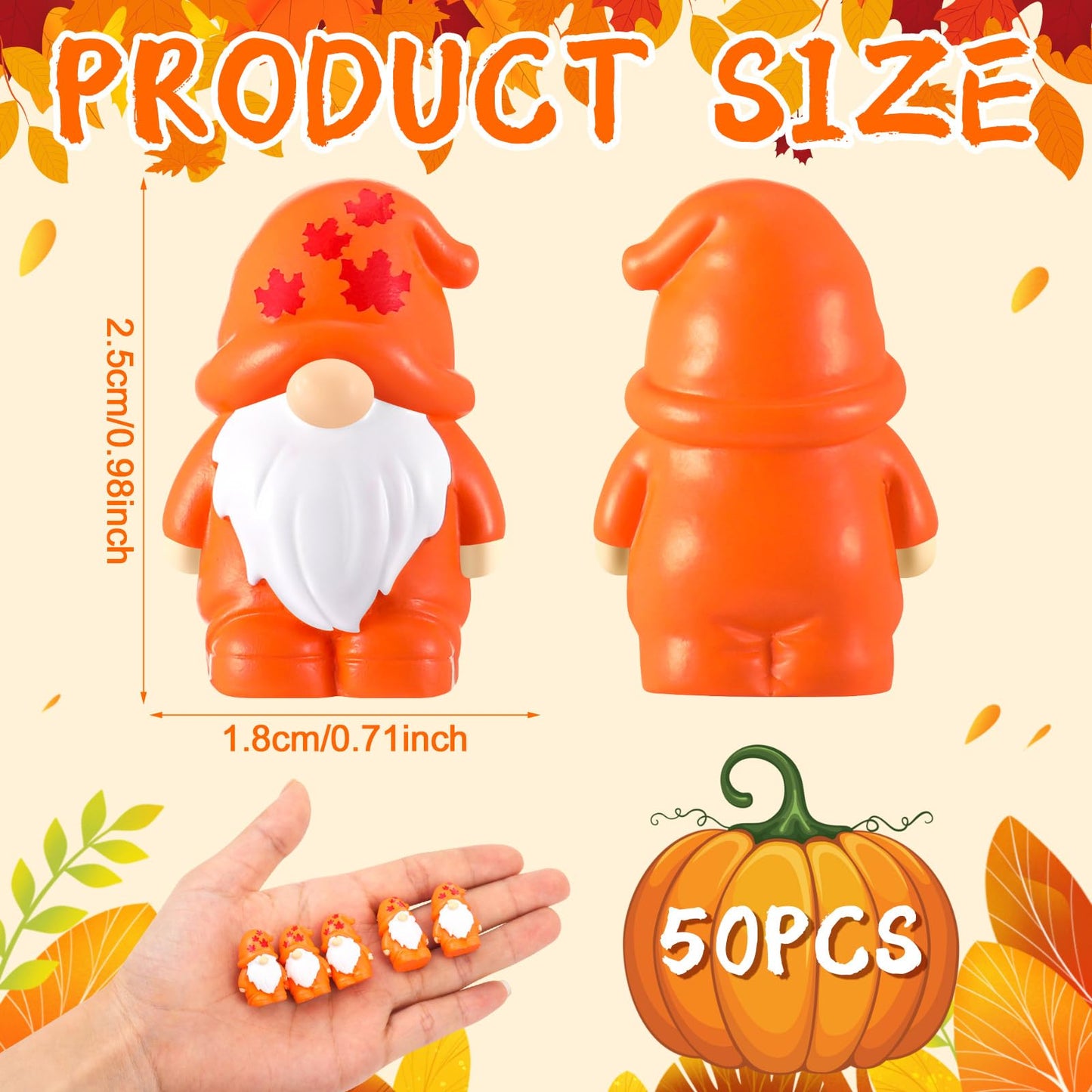 Yaomiao 50 Pcs Fall Thanksgiving Mini Resin Gnomes Orange Table Decor