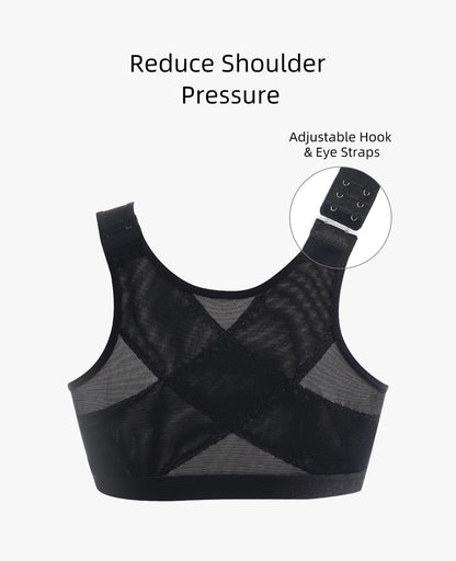 Upushall Front Closure Posture Bra Wireless Full Coverage Black Size 2XL