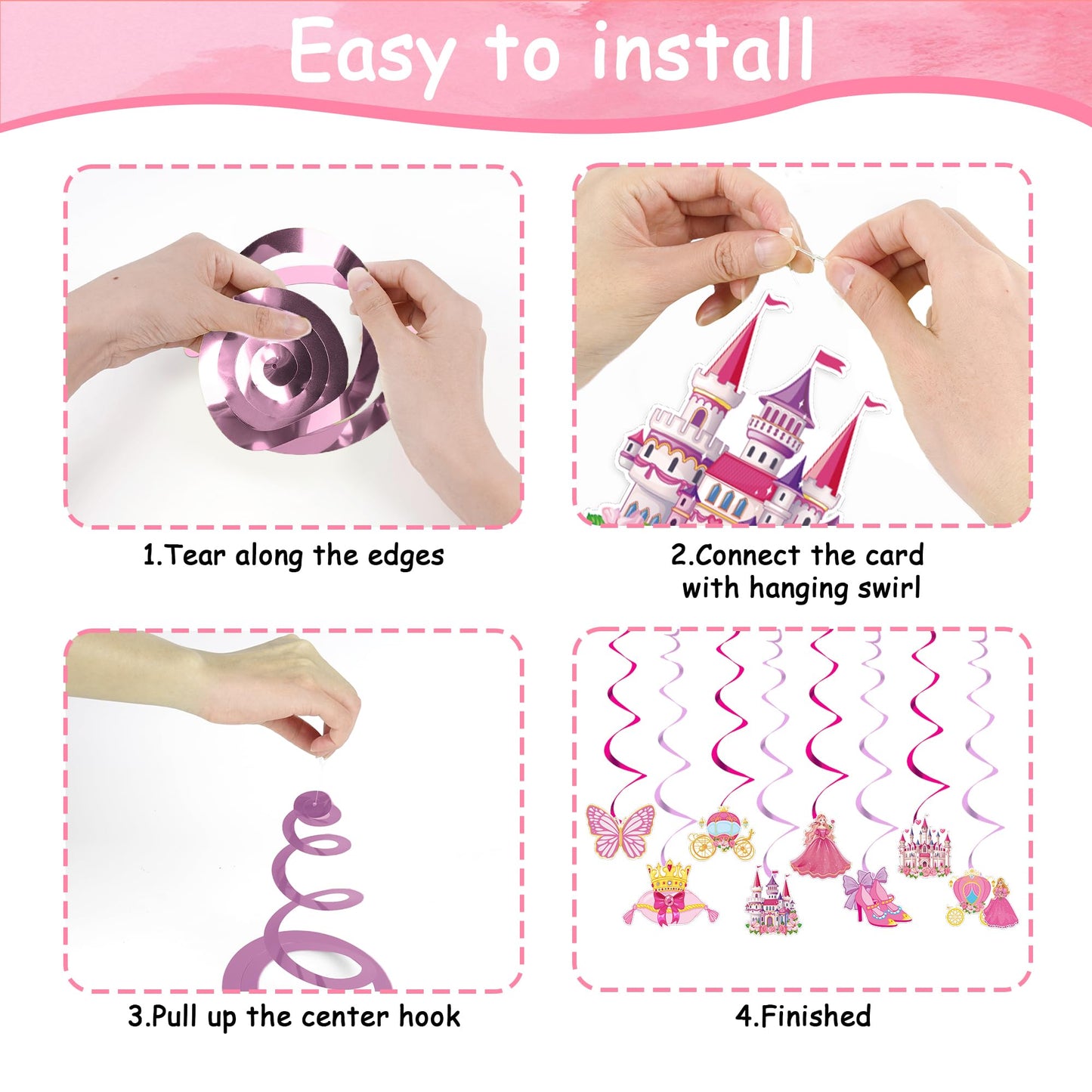 Romart Princess 4th Birthday Party Decorations 2 Banners 8 Swirls Pink Lavender